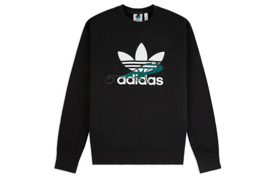 Толстовка Adidas Originals Hoodie FM3701 черная, с принтом трилистника