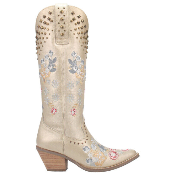 Dingo Poppy Floral Metallic Embroidery Studded Snip Toe Cowboy Womens Gold Casu