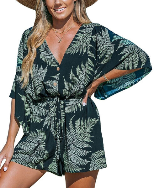 Women's Palm Leaf Loose Sleeve Romper