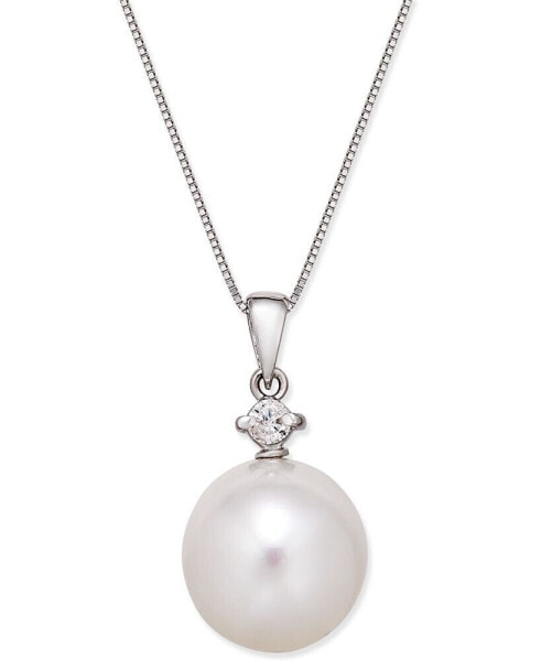 Macy's cultured White South Sea Pearl (12mm) and Diamond (1/10 ct. t.w.) Pendant Necklace in 14k White Gold