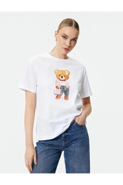 Футболка Koton Bear Print Crew Neck