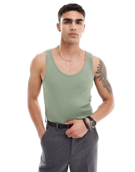 ASOS DESIGN muscle fit rib vest in light green