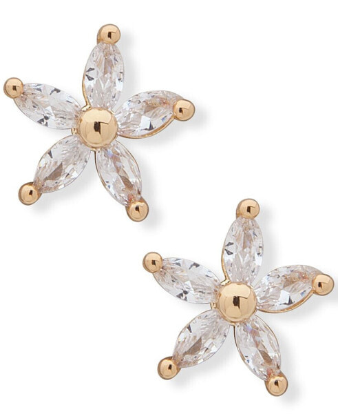 Gold-Tone Cubic Zirconia Flower Stud Earrings