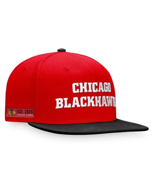 Men's Red, Black Chicago Blackhawks Iconic Color Blocked Snapback Hat