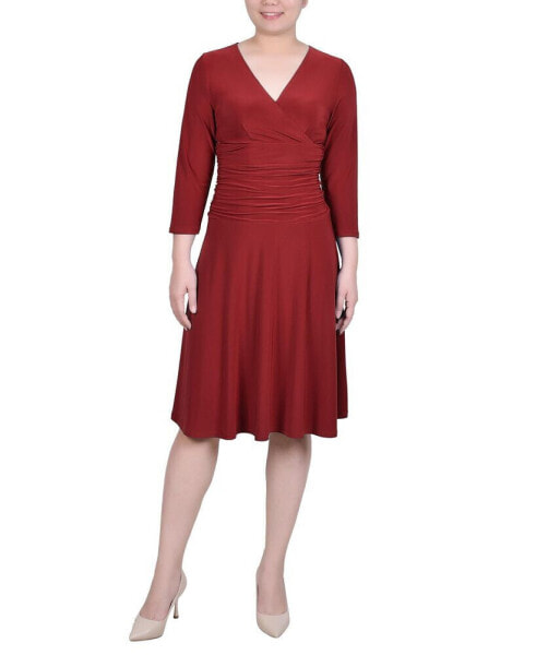 Petite 3/4 Sleeve Rouched-Waist Dress