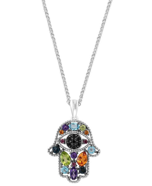 EFFY® Multi-Gemstone Hamsa Hand 18" Pendant Necklace (2-1/10 ct. t.w.) in Sterling Silver