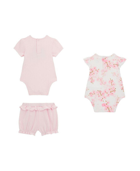 Baby Girls Bodysuits and Matching Short, 3 Piece Set