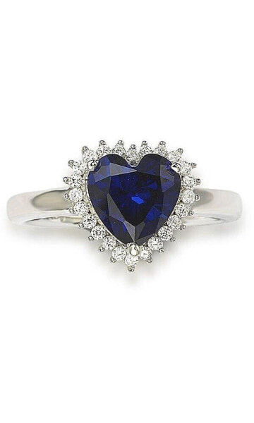 Suzy Levian Sterling Silver Cubic Zirconia Blue Heart Halo Ring