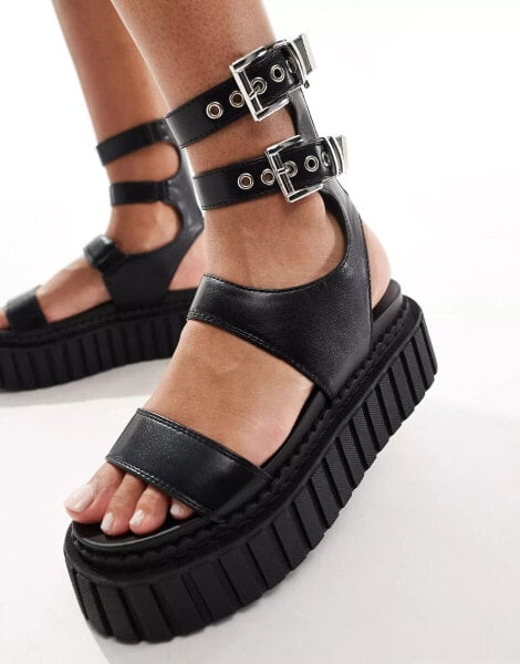 Lamoda Say Yes Tall Buckle flatform in Black