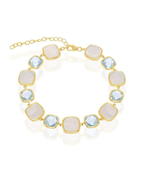 Sterling Silver Alternating Square Blue Topaz & Mother of Pearl Bracelet - Gold Plated