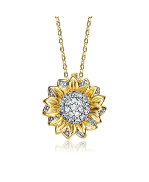 14K Gold Plated Sunflower Cubic Zirconia Floral Pendant
