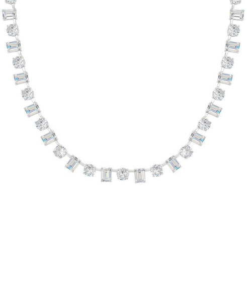 Cubic Zirconia Multi Shaped Tennis Necklace 18" in Fine Silver Plate