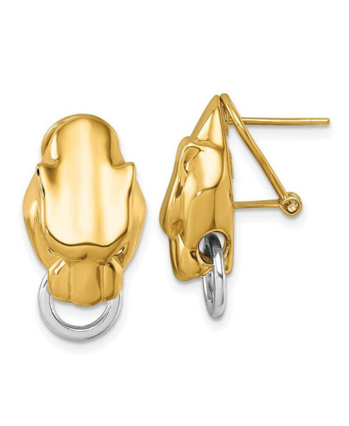 18k Yellow Gold Two-Tone Polished Panther Head Omega Back Earrings