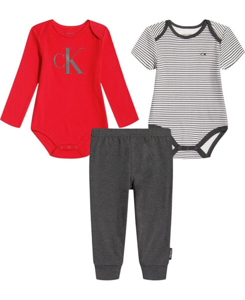 Baby Boys 2 Bodysuits and Heather Joggers, 3 Piece Set