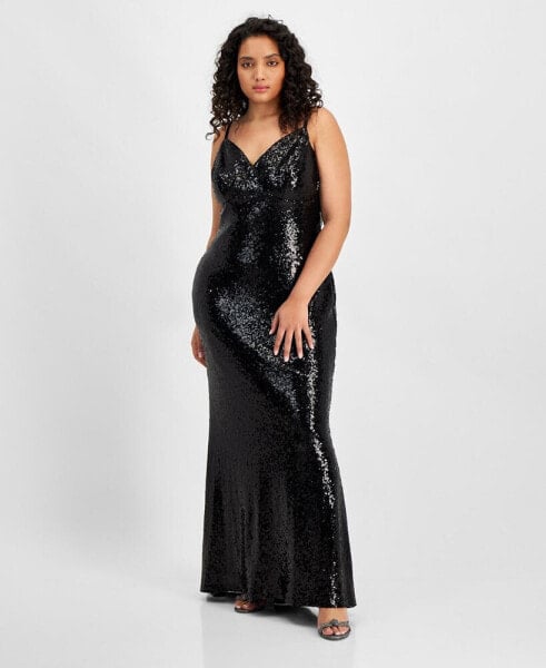 Trendy Plus Size Sequin V-Neck Gown