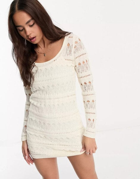 Stradivarius crochet mini dress in ecru