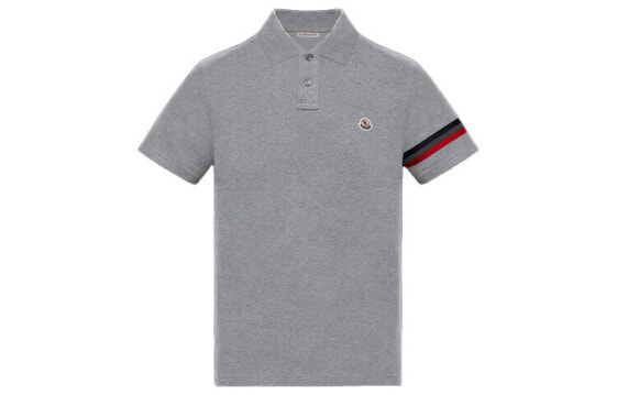 Moncler盟可睐 Logo徽标双色反光图案 条纹短袖Polo衫 男款 灰色 / Поло Moncler Logo Polo 0918A7090084556984