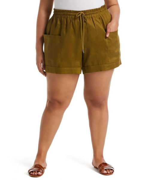 Plus Size Modern Fit Seamed Linen Shorts