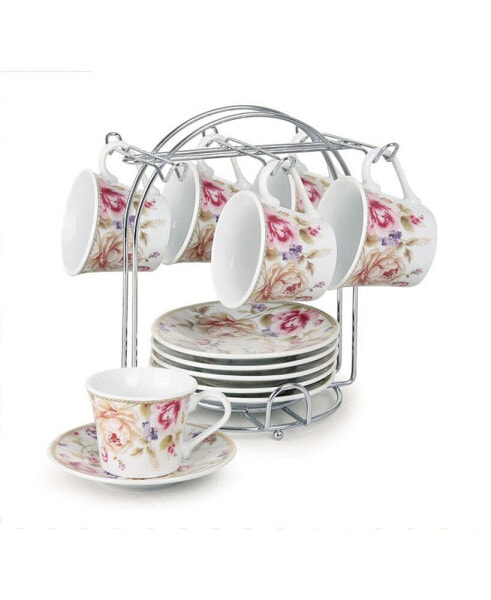 Floral Design 12 Piece 2oz Espresso Cup and Saucer Set, Service for 6