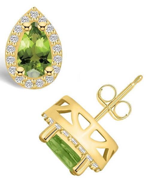 Peridot (1-7/8 ct. t.w.) and Diamond (1/3 ct. t.w.) Halo Stud Earrings in 14K Yellow Gold