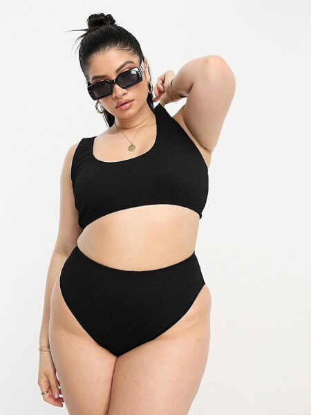 ASOS DESIGN Curve mix and match crinkle high leg high waist bikini bottom in black