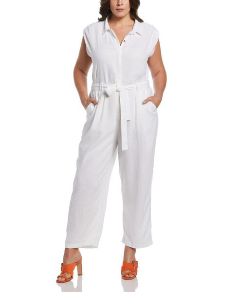 Plus Size Linen Blend Sleeveless Jumpsuit Pants