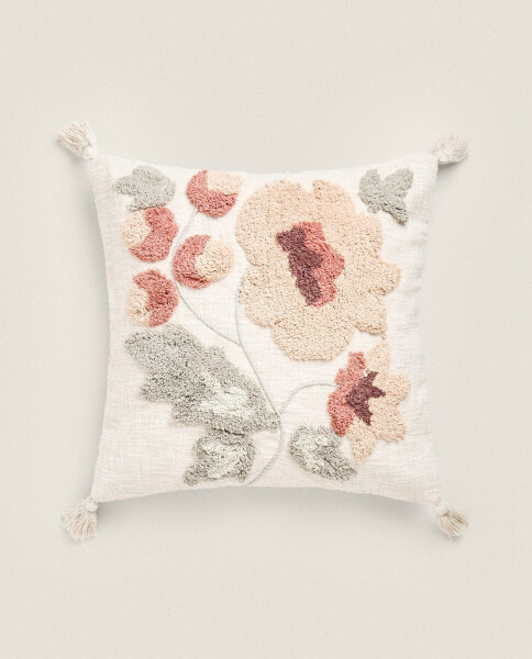 Cushion cover with floral embroidery