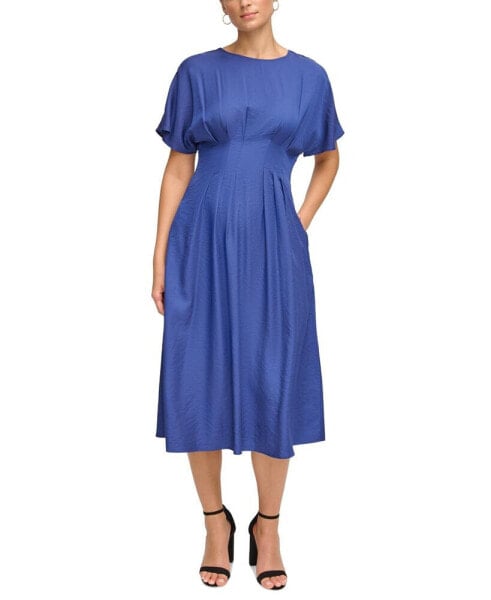 Women's Dolman-Sleeve Cinched-Waist Midi Dress