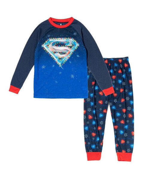 Toddler Boys Justice League Superman Batman Christmas Pullover Pajama Shirt and Pants Sleep Set to