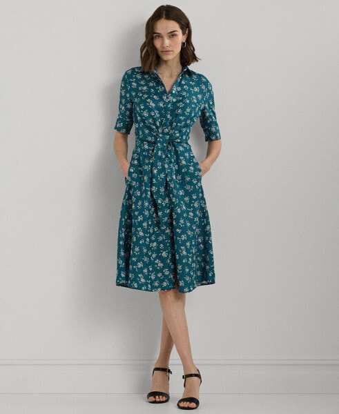 Women's Linen Floral Shirtdress, Regular & Petite