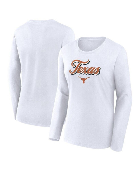Women's White Texas Longhorns Double Team Script Long Sleeve T-shirt