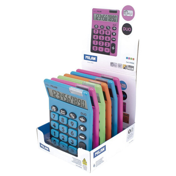 MILAN Display Box 6 Desktop 10 Digit Calculators Duo Assorted Colors