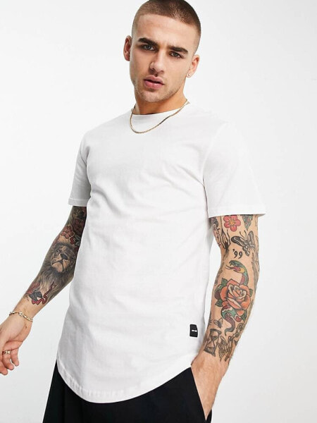 ONLY & SONS longline curve hem t-shirt in white