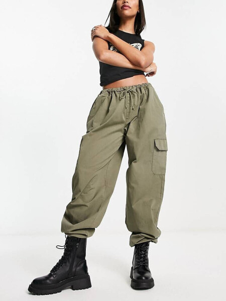 Reclaimed Vintage parachute cargo trousers in khaki