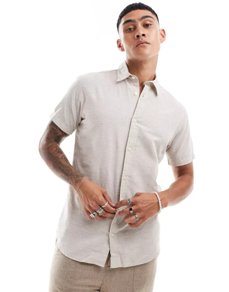 Jack & Jones linen shirt with short sleeves in beige