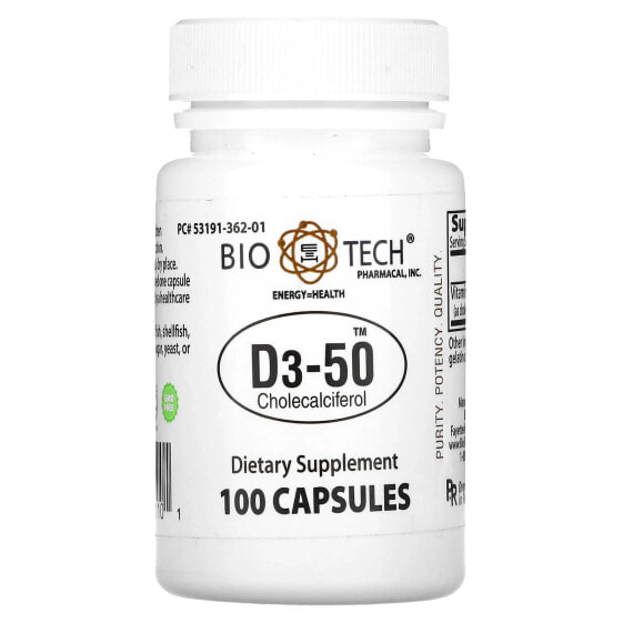 Витамины Bio Tech Pharmacal D3-50 (Холекальциферол) 100 капсул