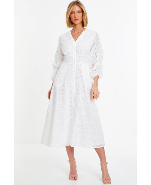 Women's Broderie Button Down Midi Dress