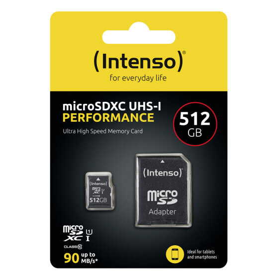 Intenso microSD 512GB UHS-I Perf CL10| Performance - 512 GB - MicroSD - Class 10 - UHS-I - Class 1 (U1) - Shock resistant - Temperature proof - Waterproof - X-ray proof