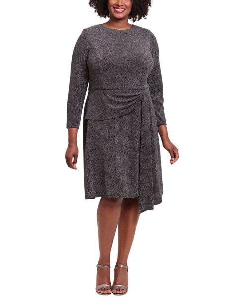 Plus Size Side-Draped Glitter-Knit Dress