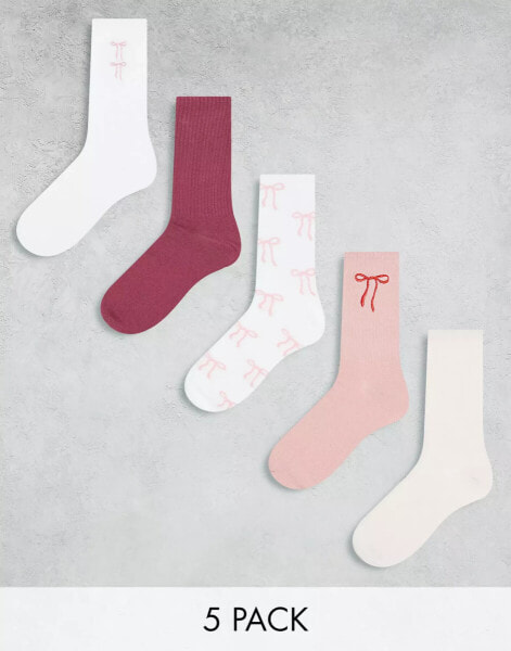 Daisy Street rib pointelle sock multipack with bow details