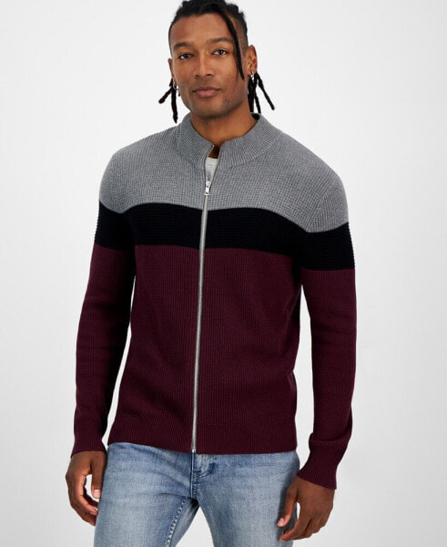 Men's Cotton Colorblocked Full-Zip Sweater, Created for Macy's