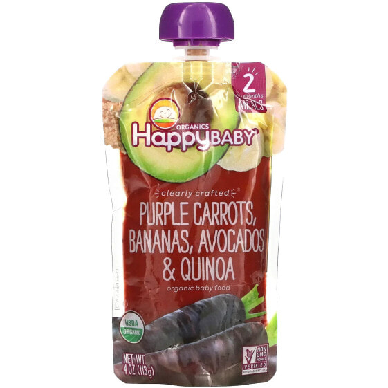 Пюре органическое Happy Family Organics "Happy Baby", горошек, бананы и киви, 113 г (4 унции) 6+ месяцев