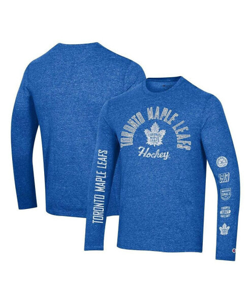 Men's Heather Blue Distressed Toronto Maple Leafs Multi-Logo Tri-Blend Long Sleeve T-shirt