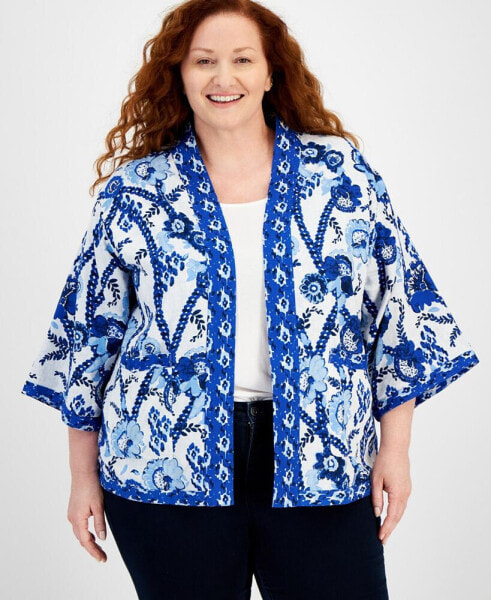 Plus Size Belinda Border Reversible Kimono, Created for Macy's