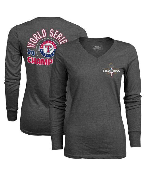 Women's Threads Charcoal Texas Rangers 2023 World Series Champions Power Play Tri-Blend V-Neck T-shirt