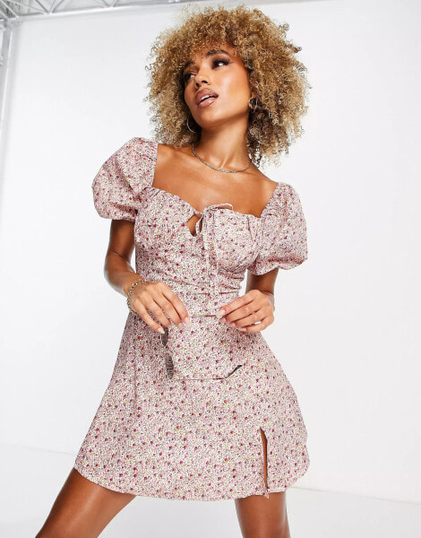 Женское мини-платье Missguided Milchmädchen-Minikleid mit Puffärmel und Blumenmuster