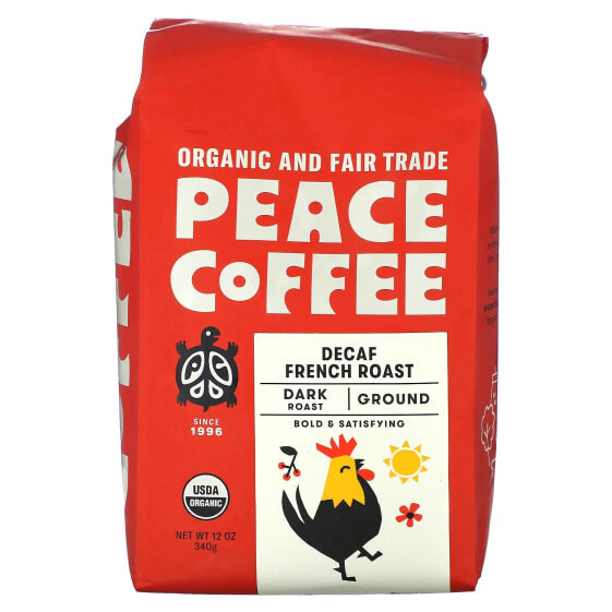 Peace Coffee, органическая французская обжарка, молотый, темная обжарка, без кофеина, 340 г (12 унций)