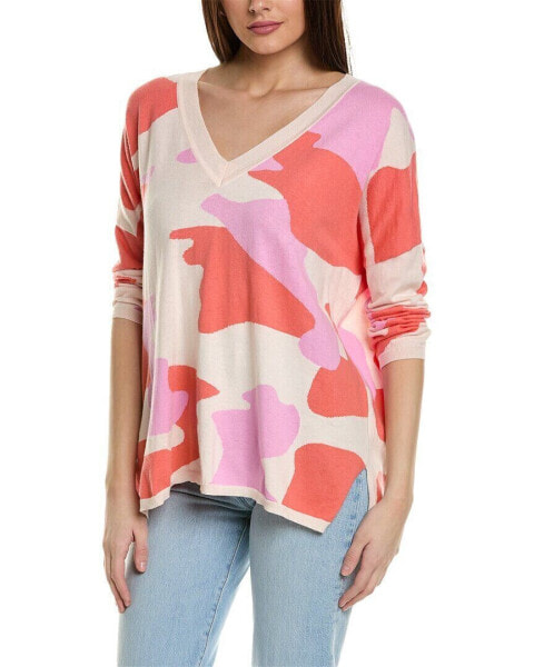 Wispr Camo V-Neck Silk-Blend Sweater Women's Pink M