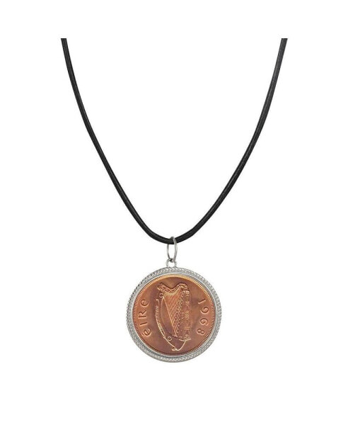 Large Irish Penny Pendant with Leather Cord for Men