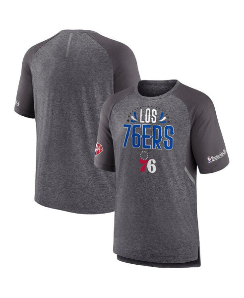 Men's Heathered Gray Philadelphia 76ers 2022 Noches Ene-Be-A Core Shooting Raglan T-shirt
